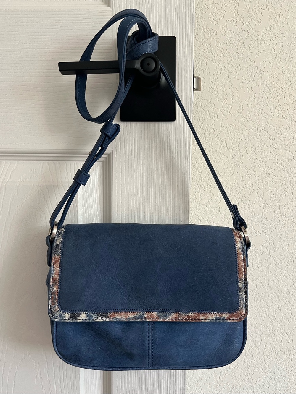 HOBO Blue Shiny Leather Crossbody Bag